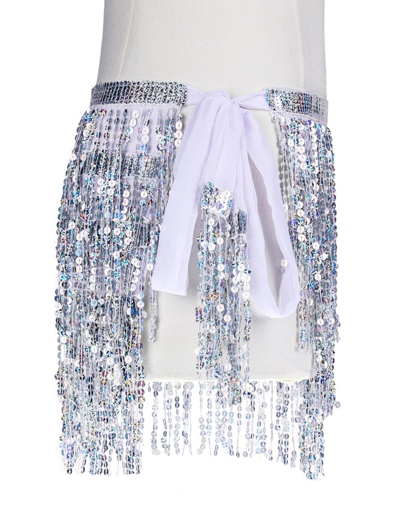 *daisysboutique* Women Belly Dance Skirt Fringe Skirts Sparkly Sequin Hip Scarf Party Costume (One Size, 1 Piece Silver) - Image 4